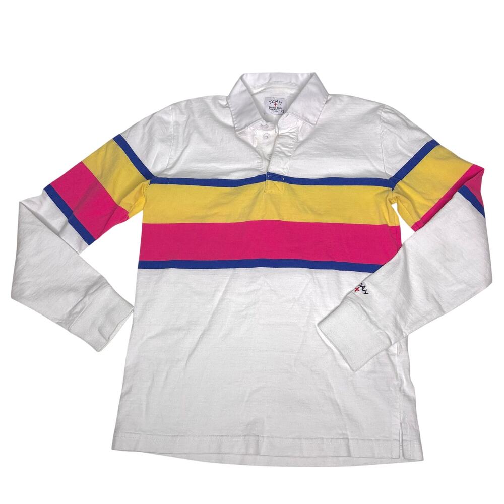 Noah White Pitch Practice Long Sleeve Bright Stripe Boxy Rugby Shirt XS